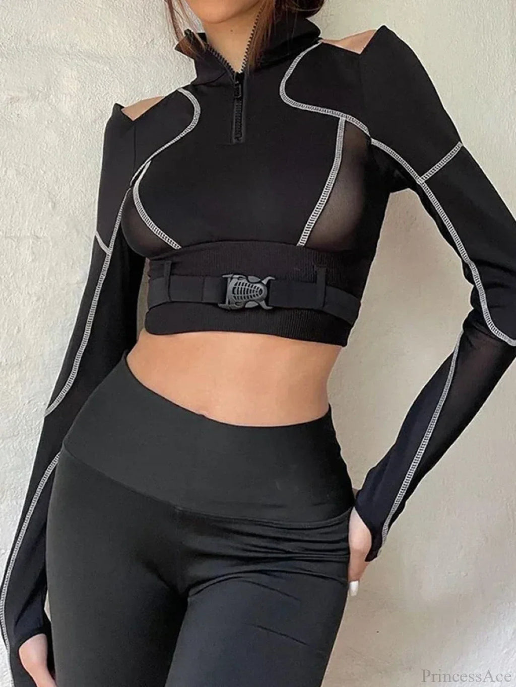 Buckle Patchwork Knit Top
