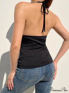Buckle Strap Black Trendy Bodycon Crop Top