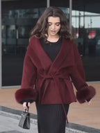 Burgundy Cuffed Woolen Coat