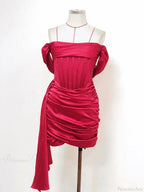 Burgundy Draping Off Shoulder Corset Sexy Velvet Slim Bodycon Mini Party Dress