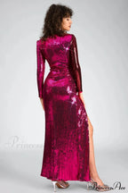 Burgundy Ruched Stylish Sequined Maxi Dress
