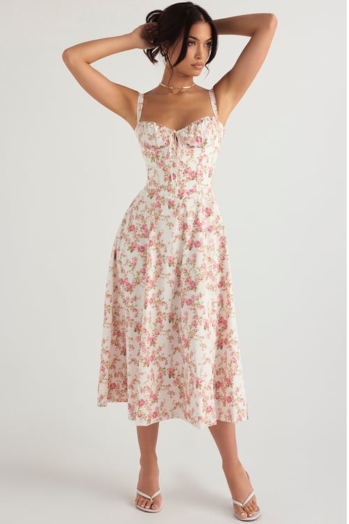 Cecilia Elegant Bustier Summer Dress with Print for Women