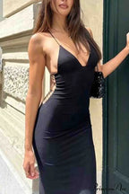 Butterfly Backless Midi Dress with Halterneck