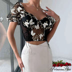 Butterfly Whispers Embroidery Charming Mesh Corset Top