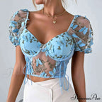 Butterfly Whispers Embroidery Charming Mesh Corset Top