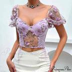 Butterfly Whispers Embroidery Charming Mesh Corset Top