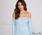 Button Down Chic Charming Ribbed Mini Dress