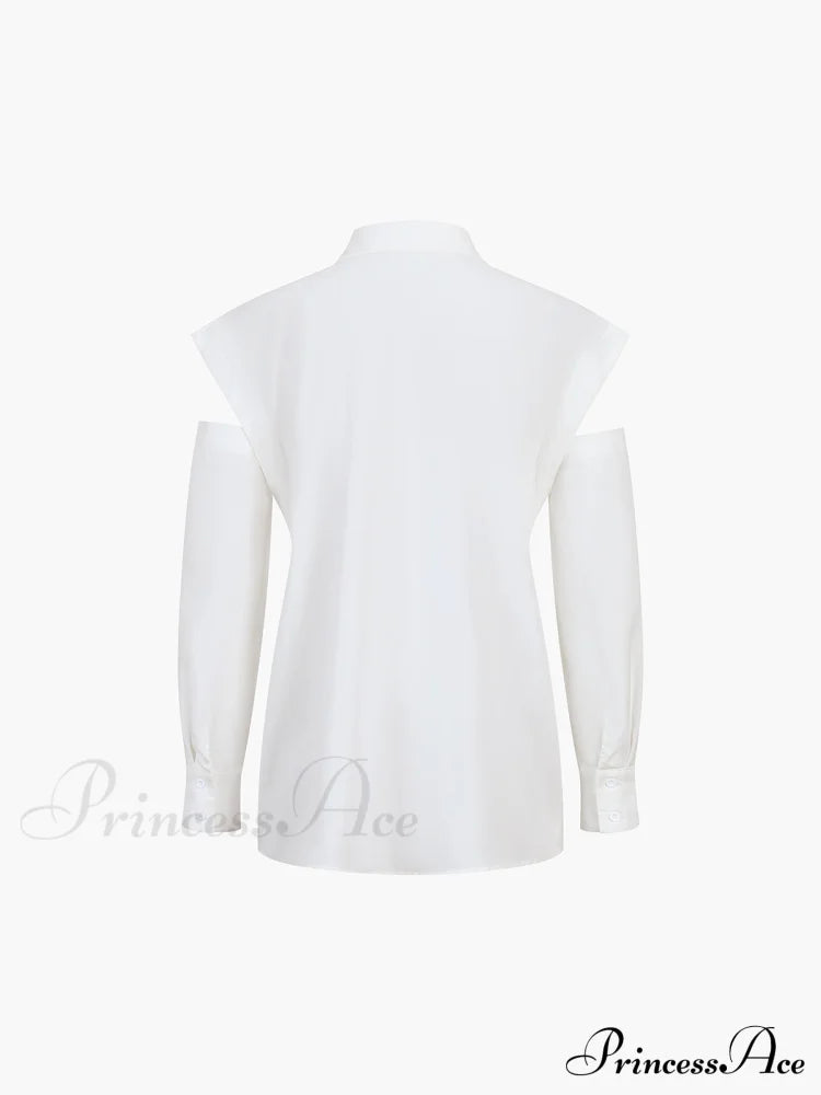 Button Down Cutout Trendy Long Sleeve Shirt