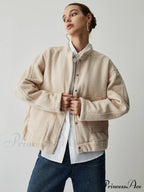 Button Down Double Trendy Pockets Bomber Jacket