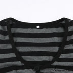 Button Full T Vintage V Crop Top Harajuku Neck Blouse Arm Knitted Women Grunge Tee Striped Y2K Outfits