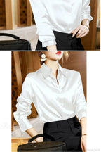 Button Satin - Women's Blouse Silk Luxury Office Crepe Up Elegant Top