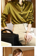 Button Satin - Women's Blouse Silk Luxury Office Crepe Up Elegant Top
