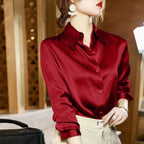Button Satin - Women's Blouse Silk Luxury Office Crepe Up Elegant Top