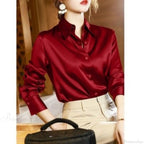 Button Satin - Women's Blouse Silk Luxury Office Crepe Up Elegant Top