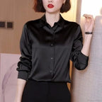 Button Satin - Women's Blouse Silk Luxury Office Crepe Up Elegant Top