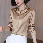 Button Satin - Women's Blouse Silk Luxury Office Crepe Up Elegant Top
