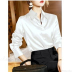 Button Satin - Women's Blouse Silk Luxury Office Crepe Up Elegant Top
