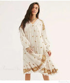 Button Up Black Embroidery Vintage Cotton Boho Dress