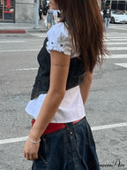 Button Up Eyelet Trendy Embroidery Crop Top