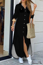 Button Up Pocket Shirt Dress - Long Sleeve