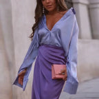 Button Up Satin Long Sleeve White Blouse