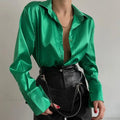 Button Up Satin Long Sleeve White Blouse