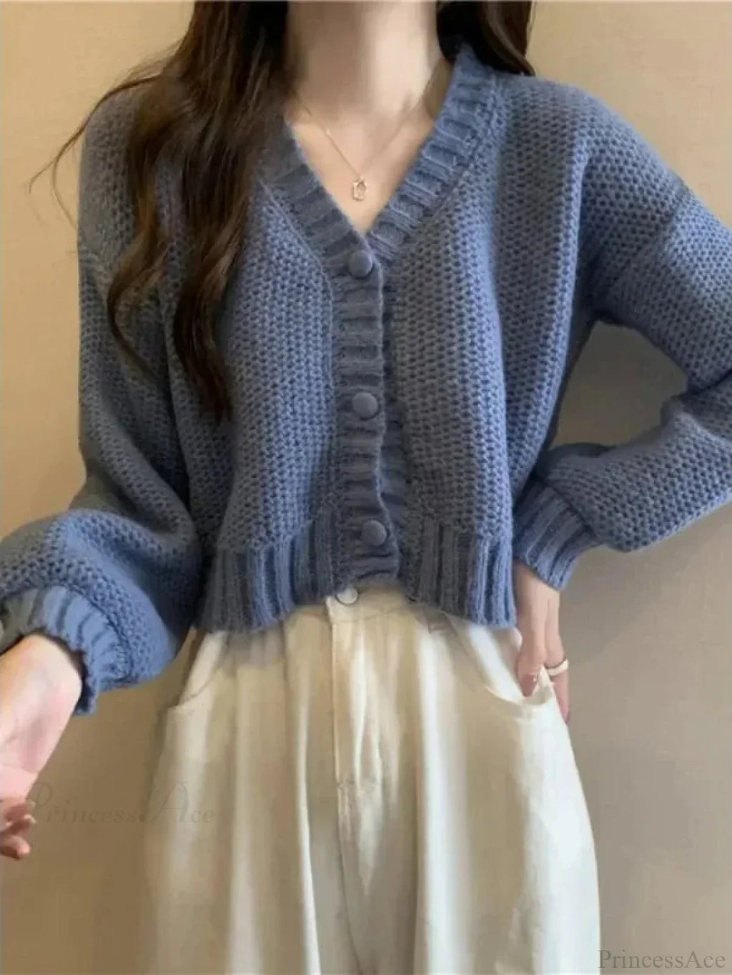 Button-Up V-Neck Sweet Casual Knit Cardigan