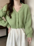 Button-Up V-Neck Sweet Casual Knit Cardigan