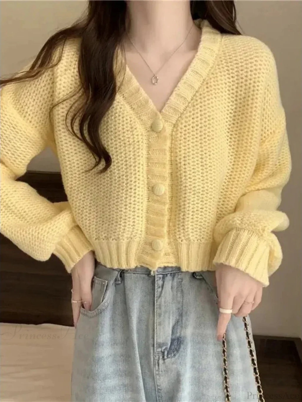 Button-Up V-Neck Sweet Casual Knit Cardigan