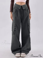 Buttoned Green Graceful Baggy Boyfriend Jeans