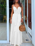 Buttoned V neck Stitching Strap Dress