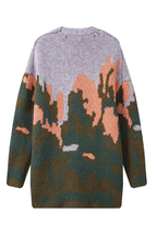 Landscape Pattern Long Sleeve V-neck Loose Knit Coat