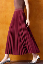Vintage High-Waist Knit Pleated Midi Skirt