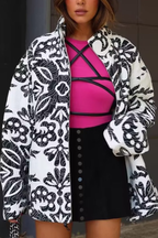 Loose Stand Collar Printed Casual Cotton Jacket