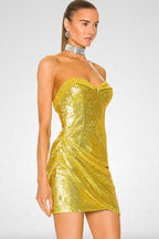 Slim Backless Sequin Strapless Ruched Sequin Dress