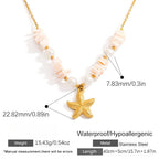 Stainless Steel Natural Stone Pearl Starfish Sun NeckLace