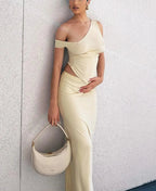 One Shoulder Crop Top Maxi Dress