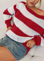 Nautica – Navy and White Striped Boat Neck Sweater