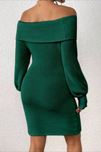 Long Sleeve Off Shoulder Slim Fit Knit Sweater Dress