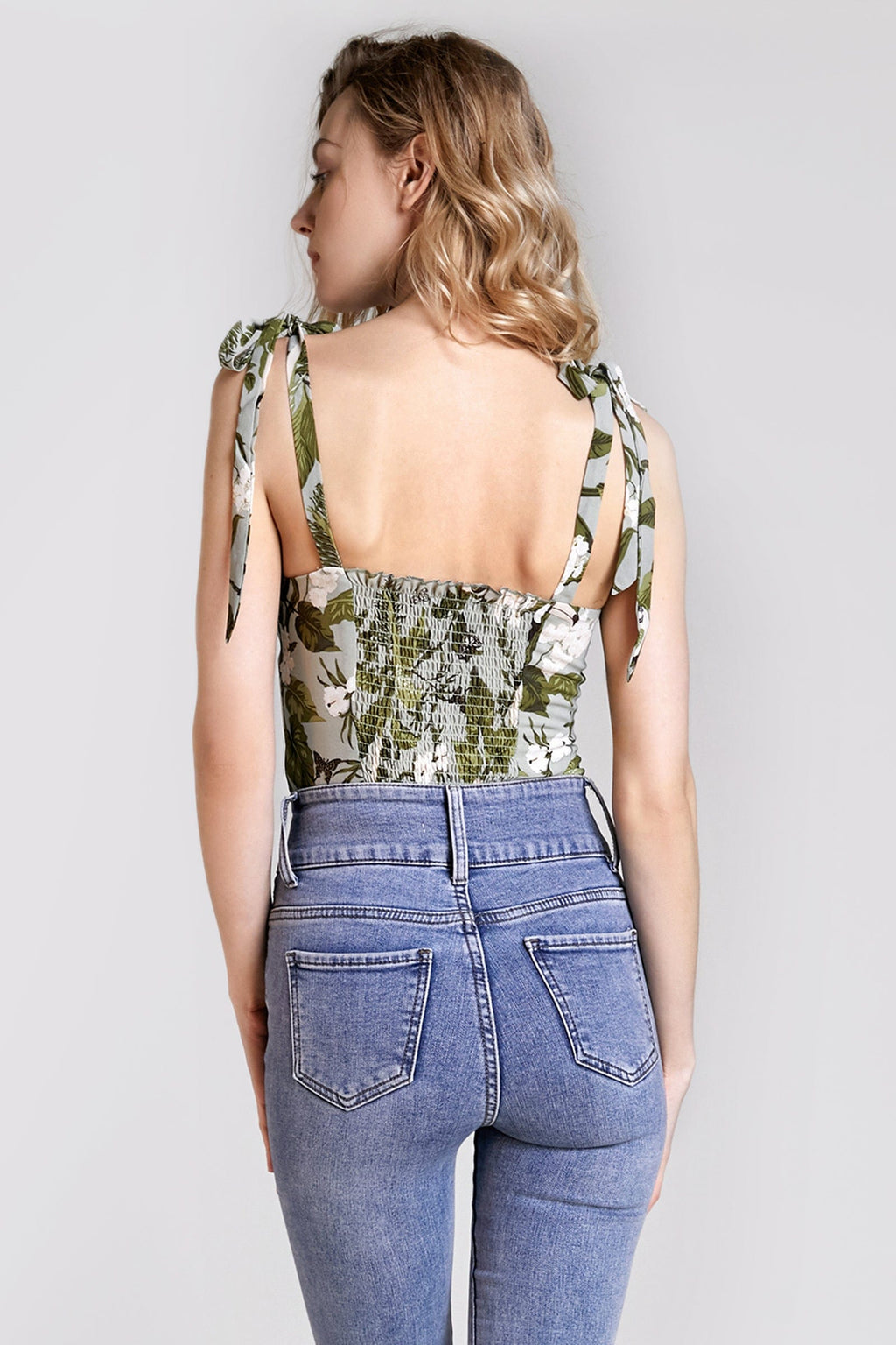 Dark Olive Green Printed Tie-Strap Tank Top