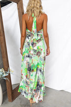 Printed Adjustable Tie Backless Maxi Dress