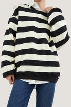 Black Comfort Striped Pullover Sweatshirts