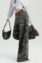 Camouflage Wide Leg High Waist Relaxed Jeans