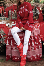 Christmas Knit Snowflake Print Loose Turtleneck Mini Dresses