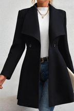 Solid Lapel Double-Breasted Thickened Wool Blend  Overcoat