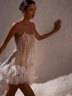 Backless Sequin Fringe Layered Mesh Party Dress
