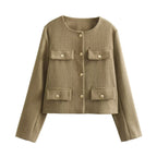 Crew Neck Plain Single Breasted Jacket
