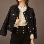 Black Single-Breasted Tweed Jacket