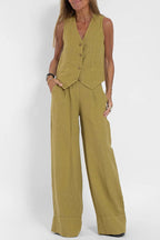 Women Casual Linen Waistcoat Two Set Suits