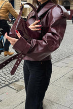 Vintage Adjustable Cuff PU Leather Jacket
